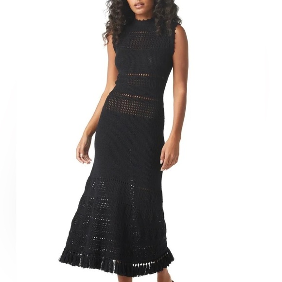 NEW Calypso St Baths by Christiane Celle Black 100% Merino Wool Crochet Sheer Sm - Picture 1 of 12